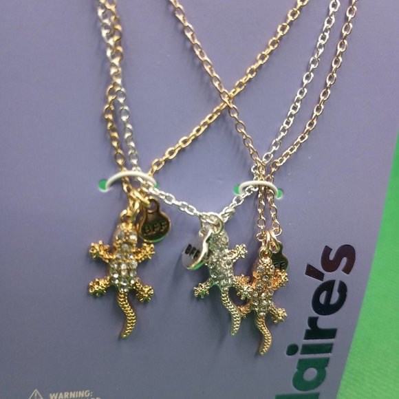 Claire's Best Friends 3 Necklace Set with Lizards BFF Squad Jewelry - Picture 2 of 4